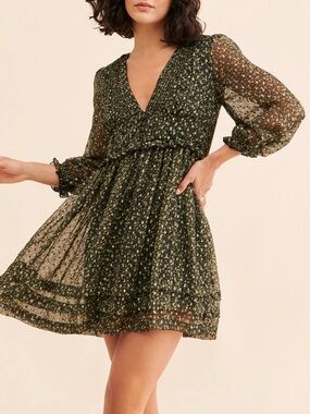 Urban Outfitters UO Cheetah Print
Chiffon Mini Dress Green Ruffle Pintuck